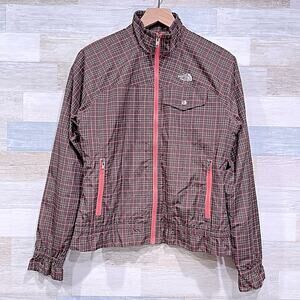 The North Face Plaid Windbreaker Jacket Brown Mesh Lined Womens Medium